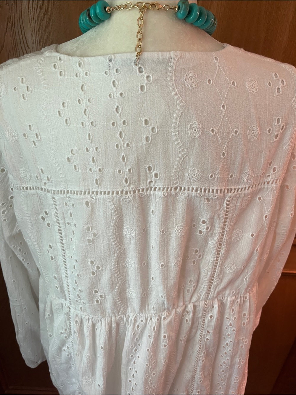Sz XL Zara White Eyelet Vneck Long Sleeve Mini Dress - Picture 14 of 16